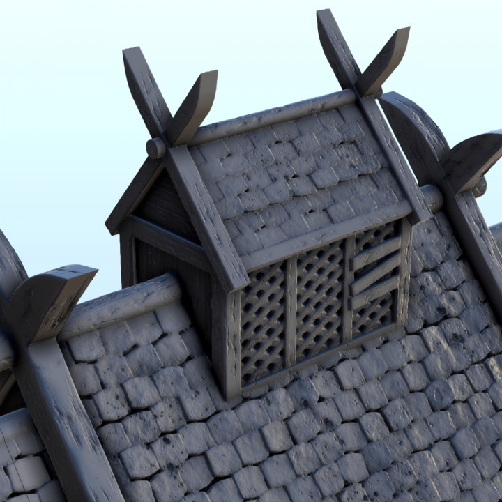 Large Viking building with double entrance and railings (5) - Alkemy Lord of the Rings War of the Rose Warcrow Saga image
