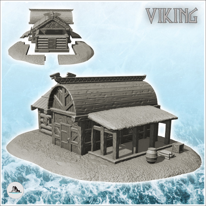 Wooden Viking warehouse with canopy and accessories (2) - Alkemy Lord of the Rings War of the Rose Warcrow Saga image