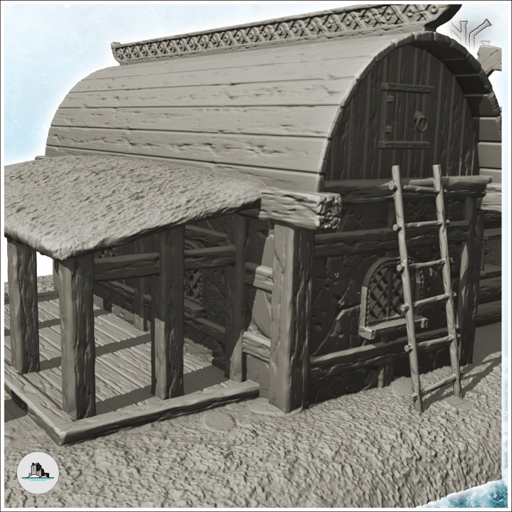 Wooden Viking warehouse with canopy and accessories (2) - Alkemy Lord of the Rings War of the Rose Warcrow Saga image