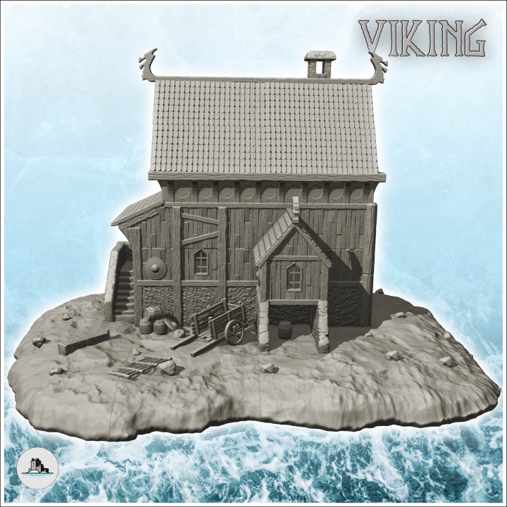 Large wooden and stone Viking house with carved stairs and accessories (5) - Alkemy Lord of the Rings War of the Rose Warcrow Saga image