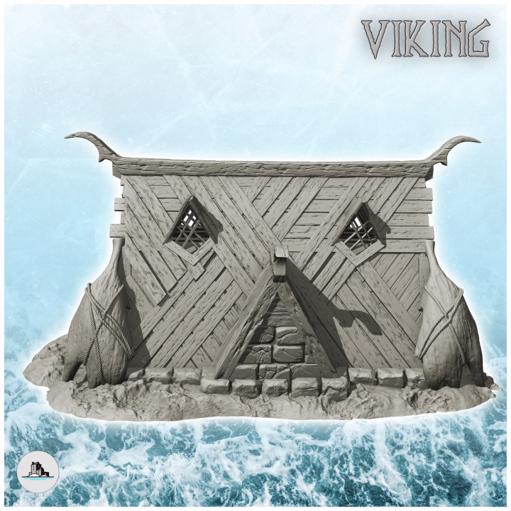 Viking house with large wooden entrance and pebbles on floor (16) - Alkemy Lord of the Rings War of the Rose Warcrow Saga image