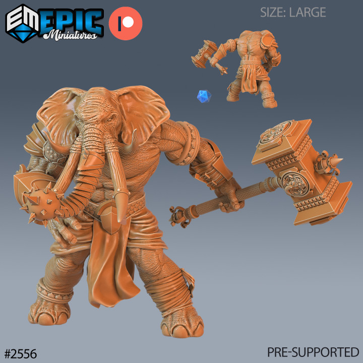 Elephant Folk Barbarian Hammer / Tusked Humanoid / Bulky Tusker Warrior / African Encounter image