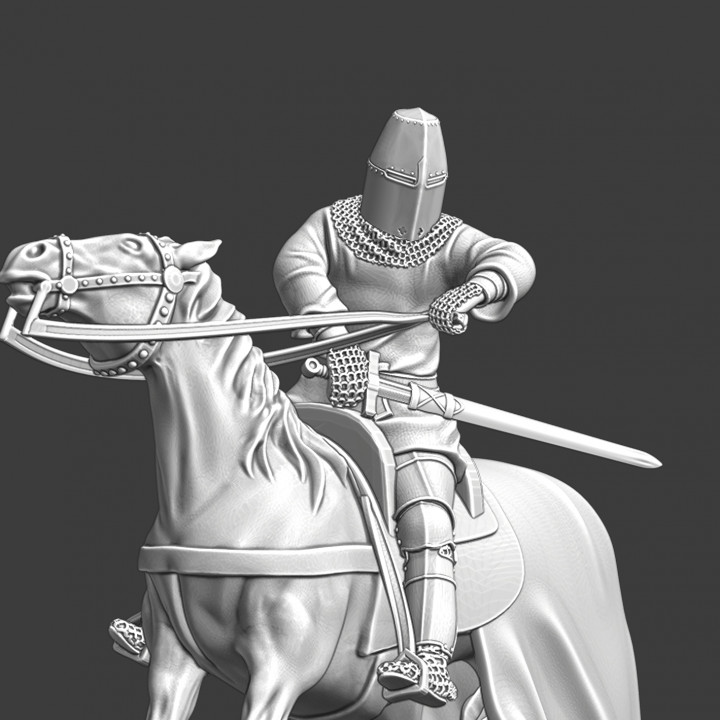 Medieval mounted knight drawing his blade