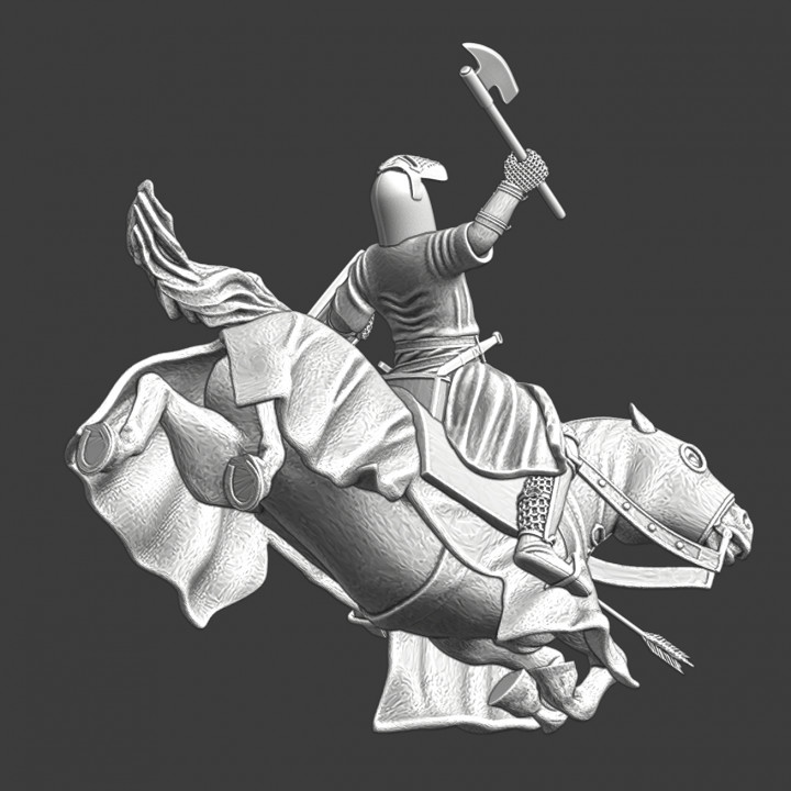 Medieval mounted knight and horse - falling in the arrow storm image