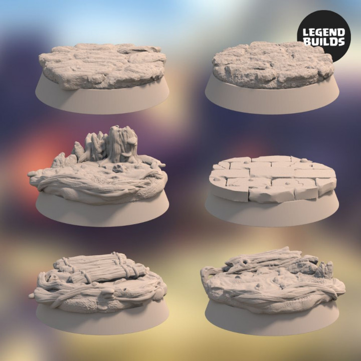 Bases From Jagrad And Tellaria (6 unique bases) - 3D printable miniature – STL file image