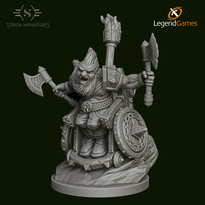 Dungeons and Diversity Dwarf Barbarian Wheelchair figure from Strata Miniatures image