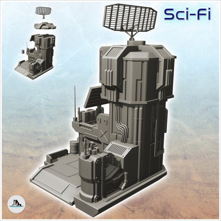 Sci-Fi telecommunication base with tower and large antenna (16)  - Future Sci-Fi SF Infinity Terrain Tabletop Scifi image