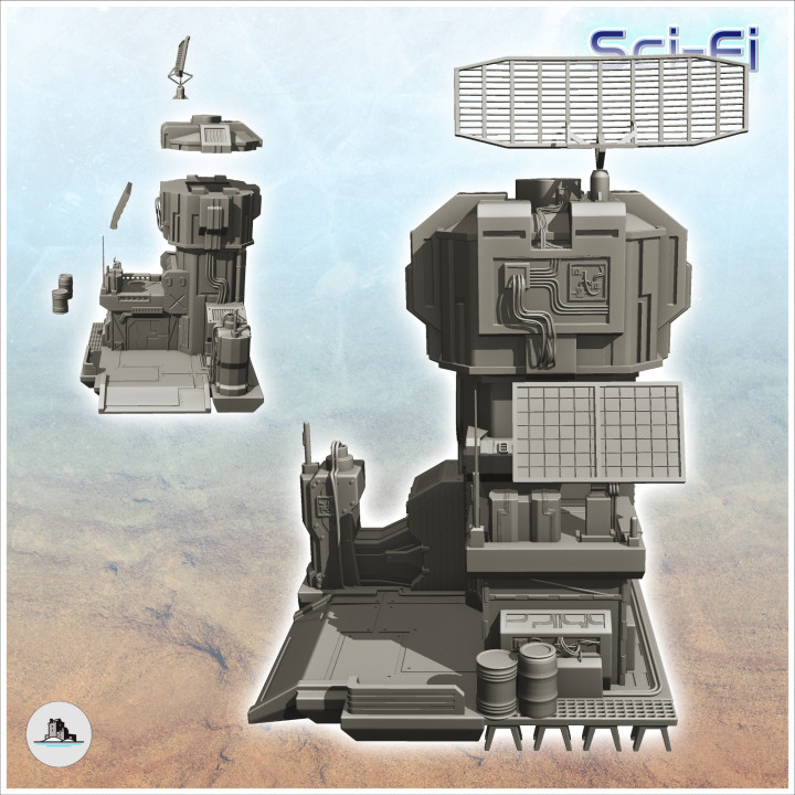 Sci-Fi telecommunication base with tower and large antenna (16)  - Future Sci-Fi SF Infinity Terrain Tabletop Scifi image