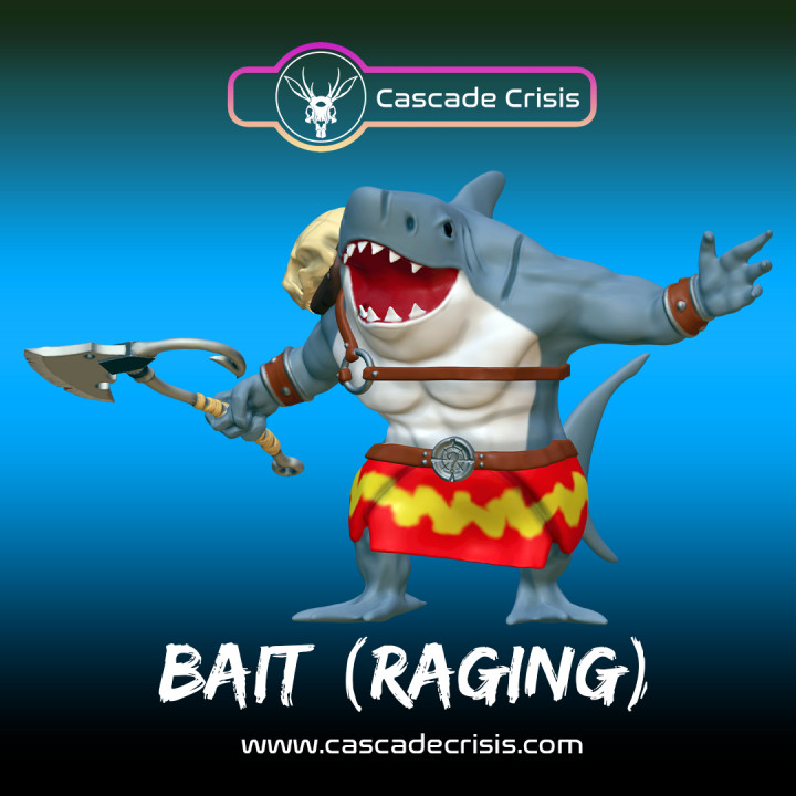 Bait RAGING! - Sharkfolk Barbarian (28mm, 32mm, & Display Size)