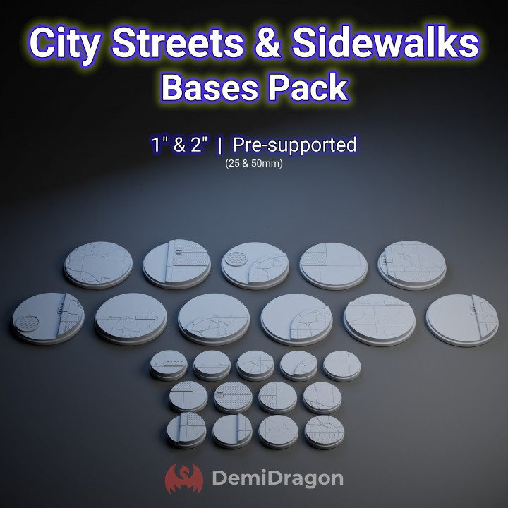 City Streets & Sidewalks Bases Pack (1", 2", Pre-Supported) image