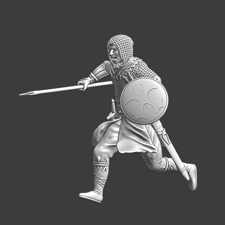 Medieval soldier running with spear image
