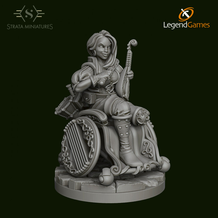 Dungeons and Diversity Human Bard 'A' version Wheelchair figure from Strata Miniatures