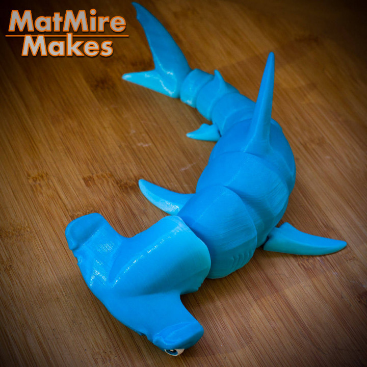 Hammerhead Shark Articulated Toy, Print-In-Place Body, Snap-Fit Head, Cute Flexi image