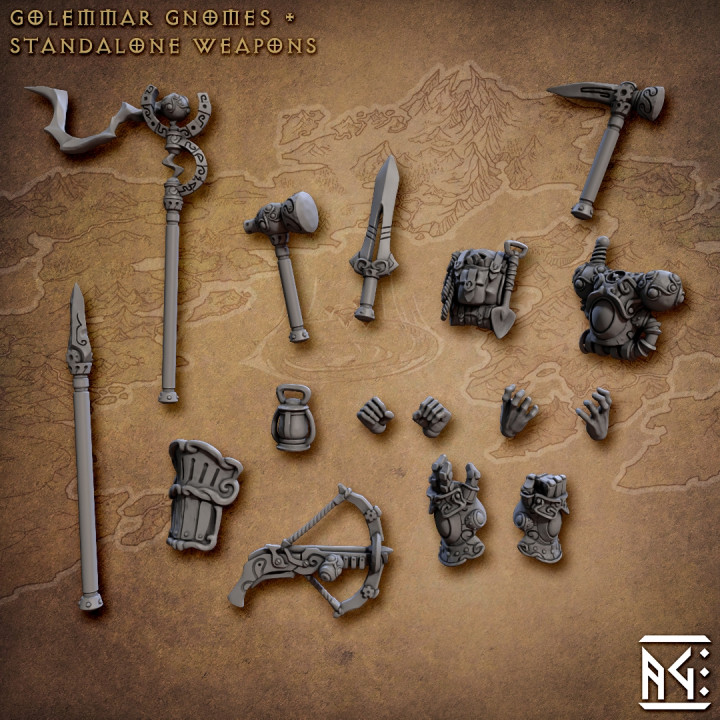 3D Printable Standalone Weapons And Hands (Gnomes Of Golemmar) By ...