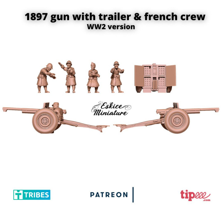 1897 gun (model ww2) with trailer & french crew - 28mm image