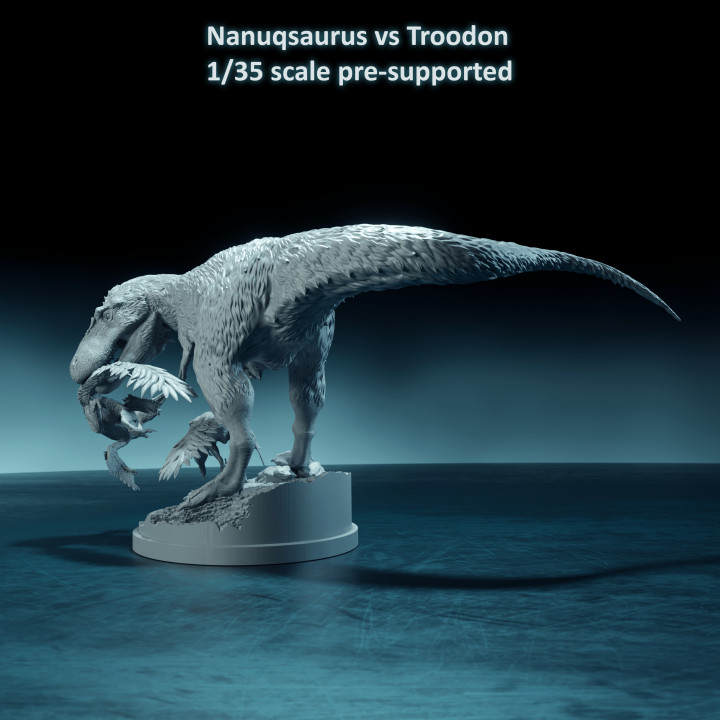 Nanuqsaurus vs Troodon 1-35 scale pre-supported dinosaur image