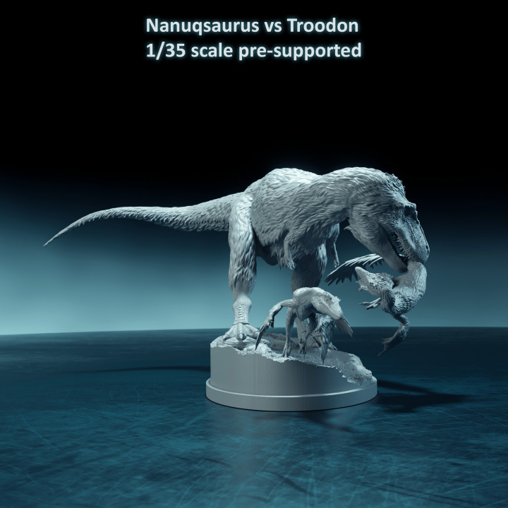 Nanuqsaurus vs Troodon 1-35 scale pre-supported dinosaur image
