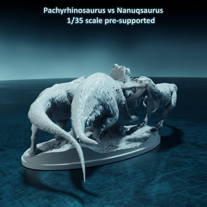 Nanuqsaurus vs Pachyrhinosaurus 1-35 scale pre-supported dinosaur image