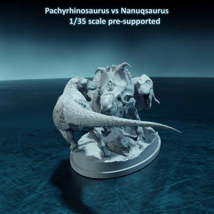 Nanuqsaurus vs Pachyrhinosaurus 1-35 scale pre-supported dinosaur image