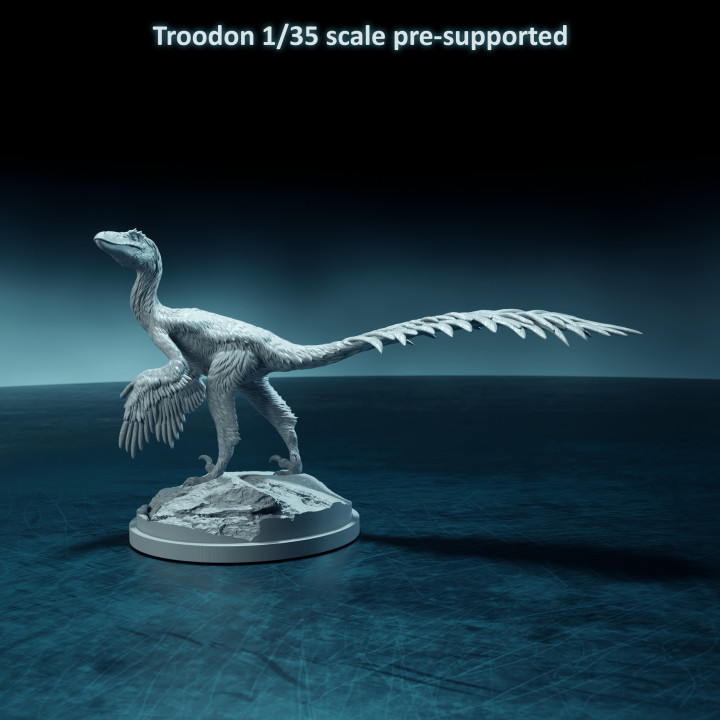 Troodon looking 1-35 scale pre-supported dinosaur image