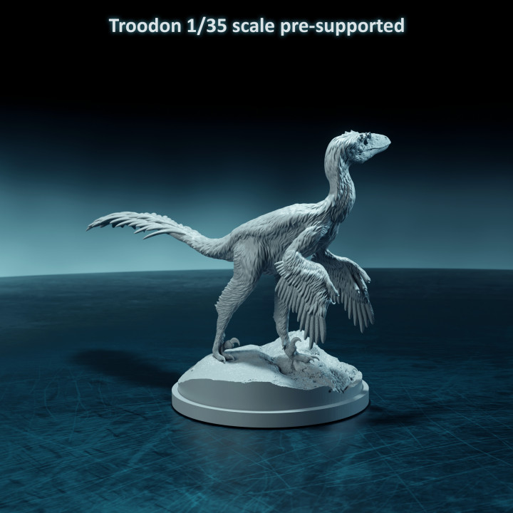 Troodon looking 1-35 scale pre-supported dinosaur image
