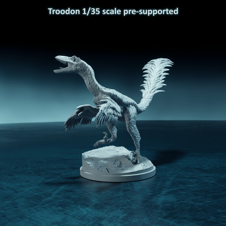 Troodon running up 1-35 scale pre-supported dinosaur image