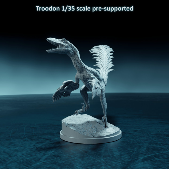 Troodon running up 1-35 scale pre-supported dinosaur image
