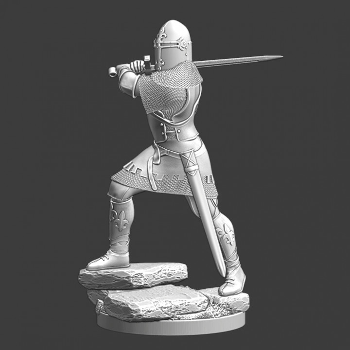 Medieval Knight with Sugar Loaf Helmet - swinging his blade image