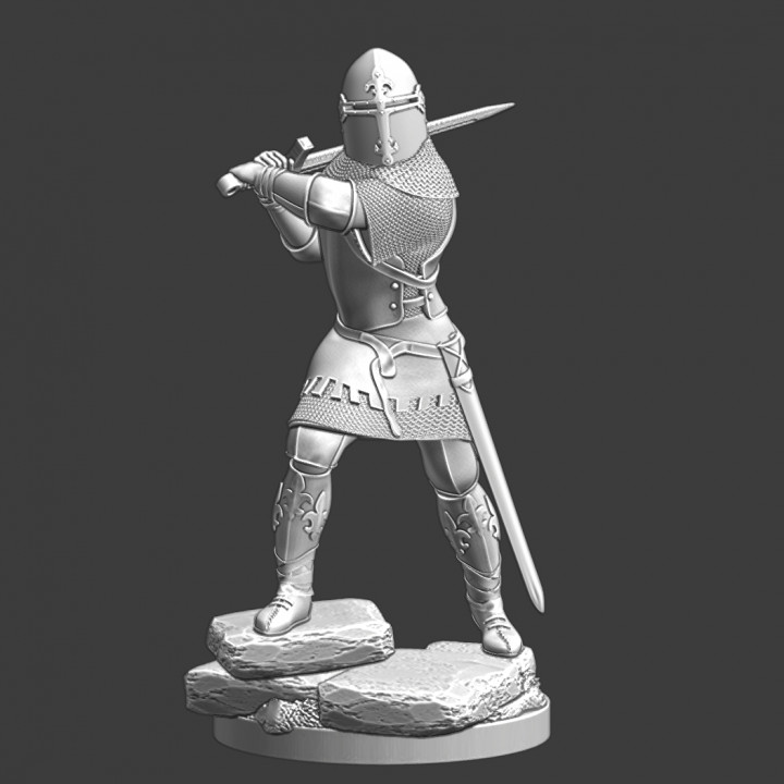 Medieval Knight with Sugar Loaf Helmet - swinging his blade image