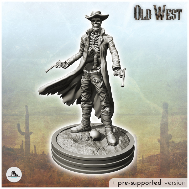 Skeleton cowboy with skull and two revolvers (10) - Six Gun Sound Desperado Old Chronicles Gunfight Gutshot Blackwater Gulch image
