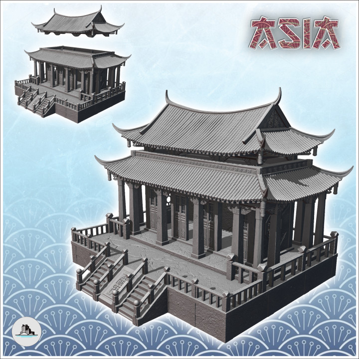 Large asian temple with platform with railings and access stairs (32) - Asia Terrain Clash of Katanas Tabletop RPG terrain China Korea image
