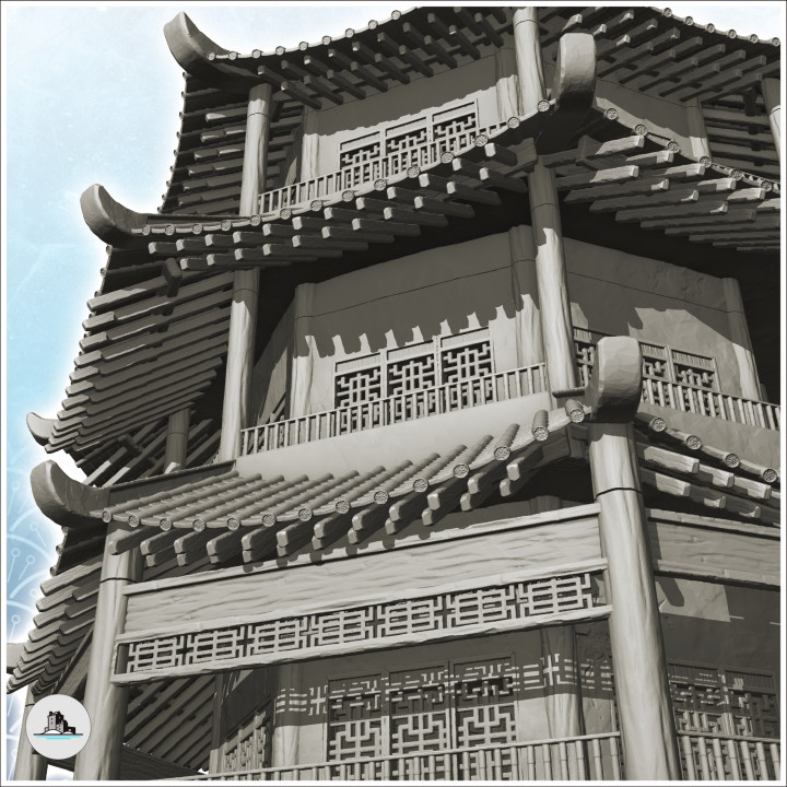 Asian hexagonal pagoda with two floors (33) - Asia Terrain Clash of Katanas Tabletop RPG terrain China Korea image
