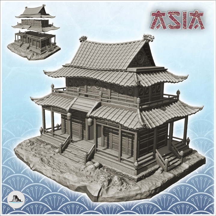 Asian temple with floor and access stairs (34) - Asia Terrain Clash of Katanas Tabletop RPG terrain China Korea