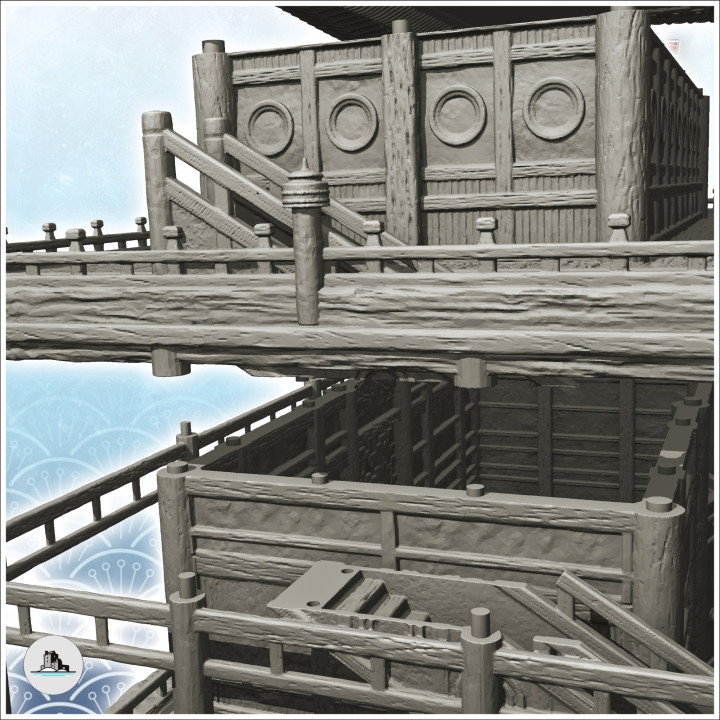 Big asian building with double access stairs (36) - Asia Terrain Clash of Katanas Tabletop RPG terrain China Korea image
