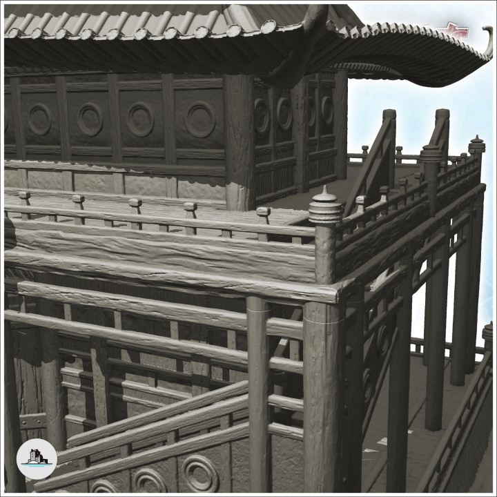 Big asian building with double access stairs (36) - Asia Terrain Clash of Katanas Tabletop RPG terrain China Korea image