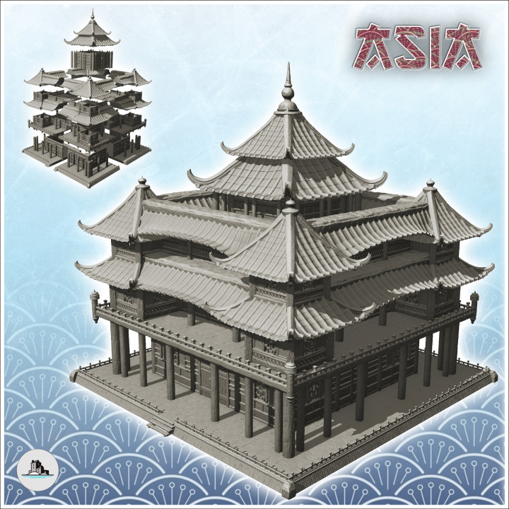 Big Asian palace with main tower and triple floors (38) - Asia Terrain Clash of Katanas Tabletop RPG terrain China Korea image