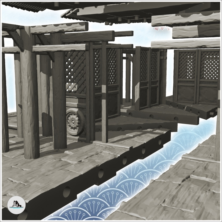 Asian building with double floor and large canopy (39) - Asia Terrain Clash of Katanas Tabletop RPG terrain China Korea image