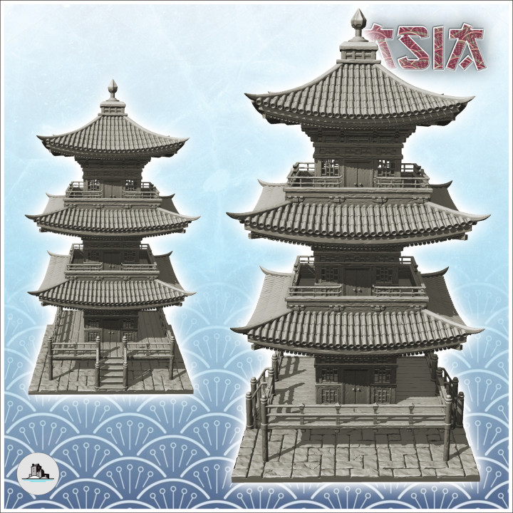 Big Asian pagoda with wooden platform (40) - Asia Terrain Clash of Katanas Tabletop RPG terrain China Korea image