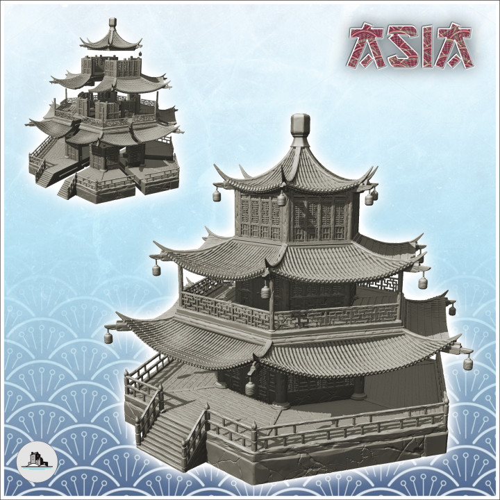 Asian temple on stone platform with lanterns (41) - Asia Terrain Clash of Katanas Tabletop RPG terrain China Korea image