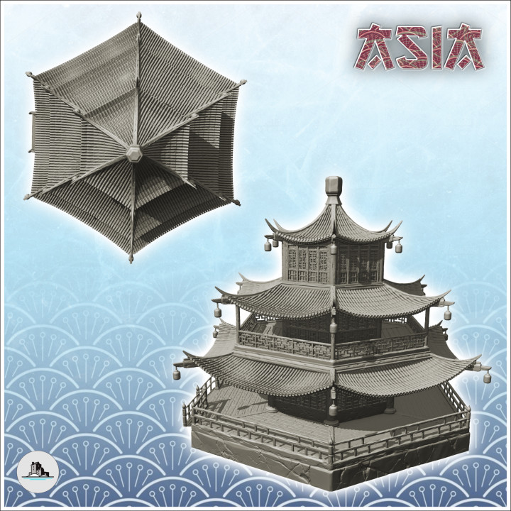 Asian temple on stone platform with lanterns (41) - Asia Terrain Clash of Katanas Tabletop RPG terrain China Korea image