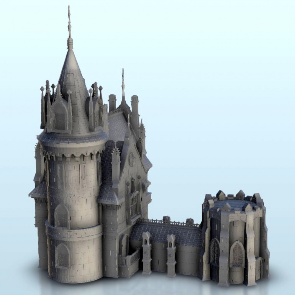 3D Printable Gothic castle with tower 14 - Middle Age SAGA