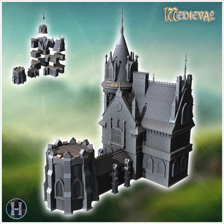 Gothic castle with tower 14 - Middle Age SAGA Medieval Fantasy Building Tabletop image