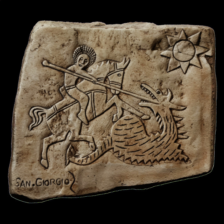 Saint George killing dragon relief image