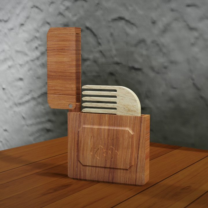 WOODEN BEARD COMB WITH CASE image
