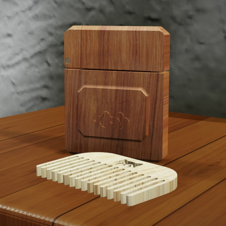 WOODEN BEARD COMB WITH CASE image