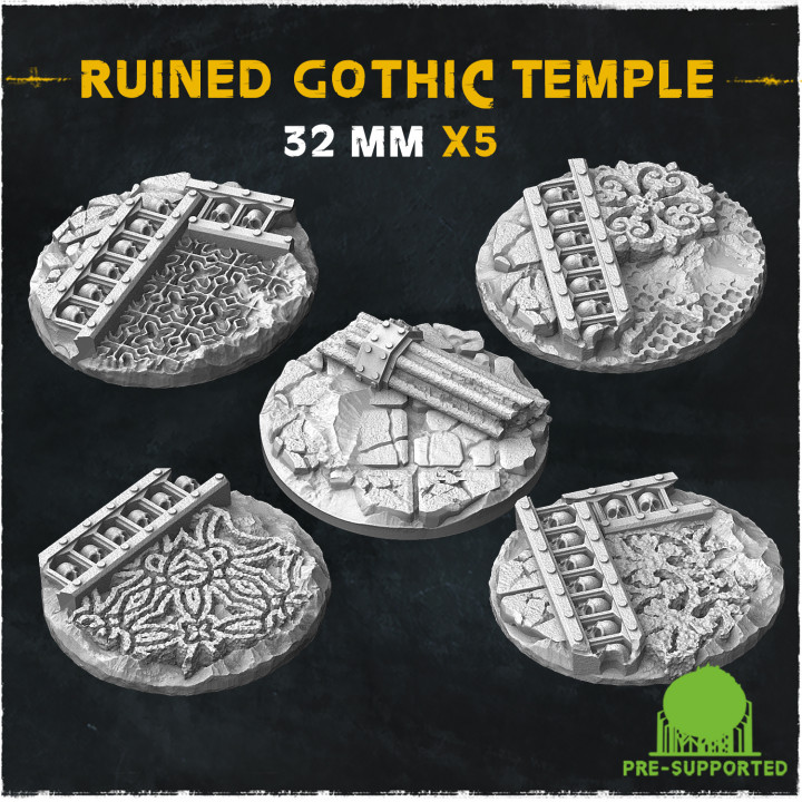 Ruined Gothic Temple (Small Set) - Wargame Bases & Toppers 2.0 image