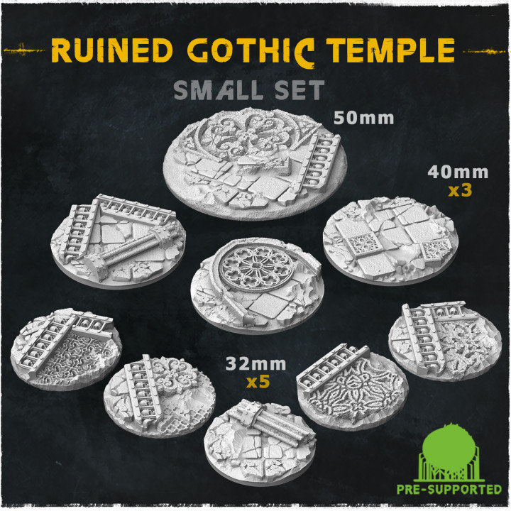 Ruined Gothic Temple (Small Set) - Wargame Bases & Toppers 2.0 image