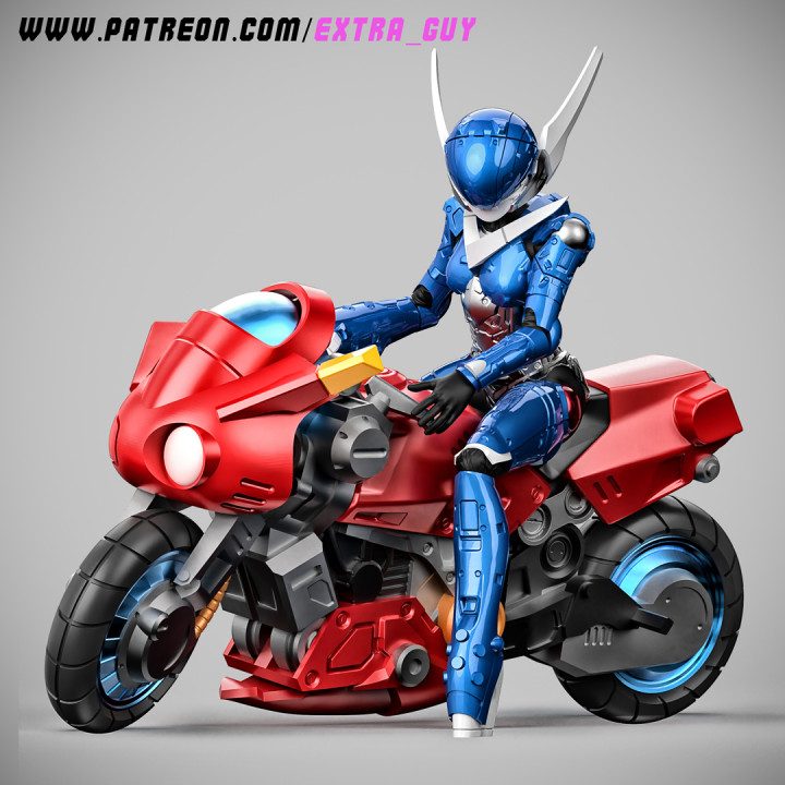 Sexy Lady in Hardsuit  2 Poses+ Bike 100mm image