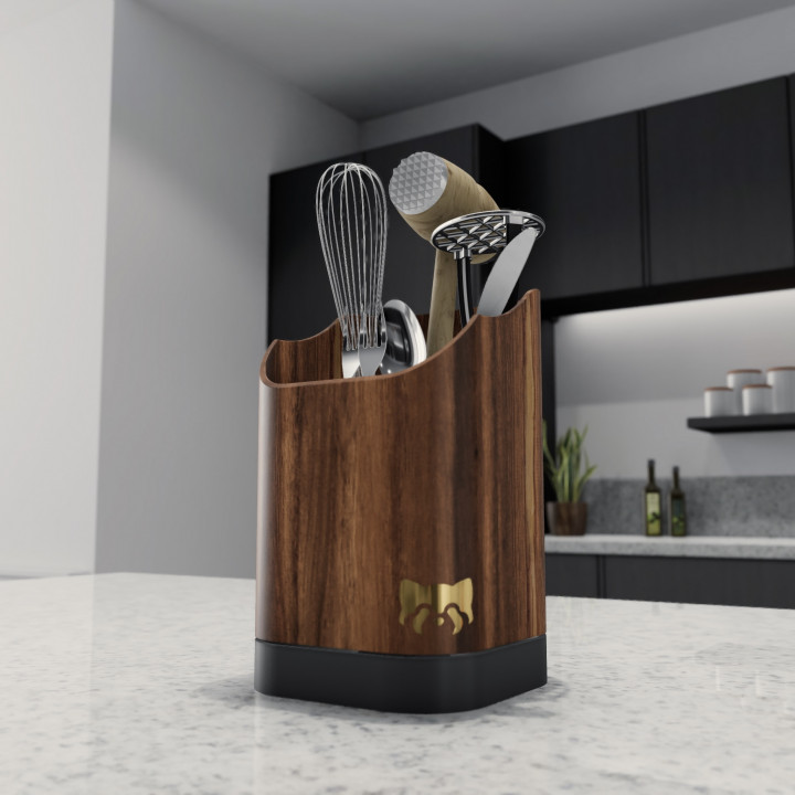 WOODEN UTENSILS DRYER WITH WATER CONTAINER image