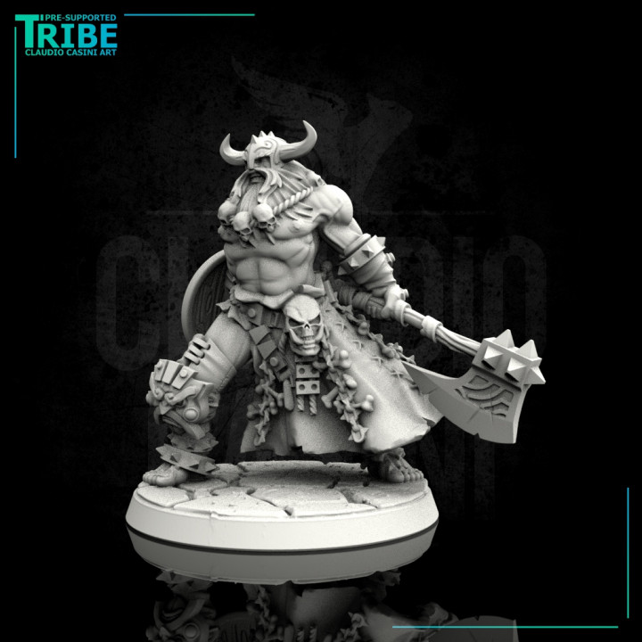 (0094) Male human half orc viking with axe and shield image